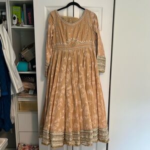 Elegant Tan and Gold Embellished Anarkali